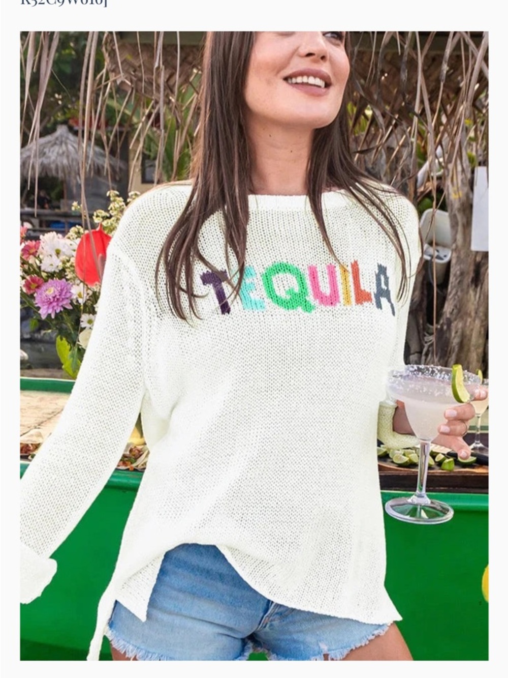 Wooden Ships White Knit Sweater with Multicolor 'TEQUILA' Lettering